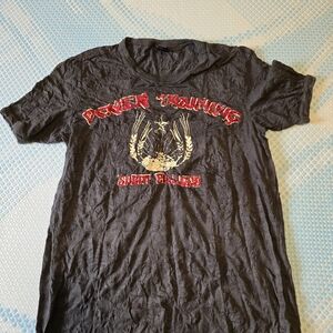 Vintage Diesel Black Graphic Tee with Red and Gold Accents